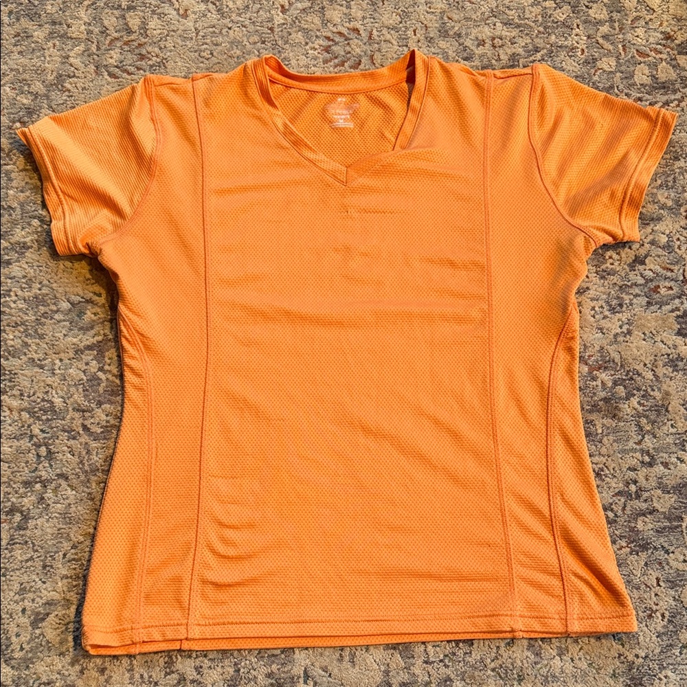 Orange V-Neck Women's Top. Athletic top